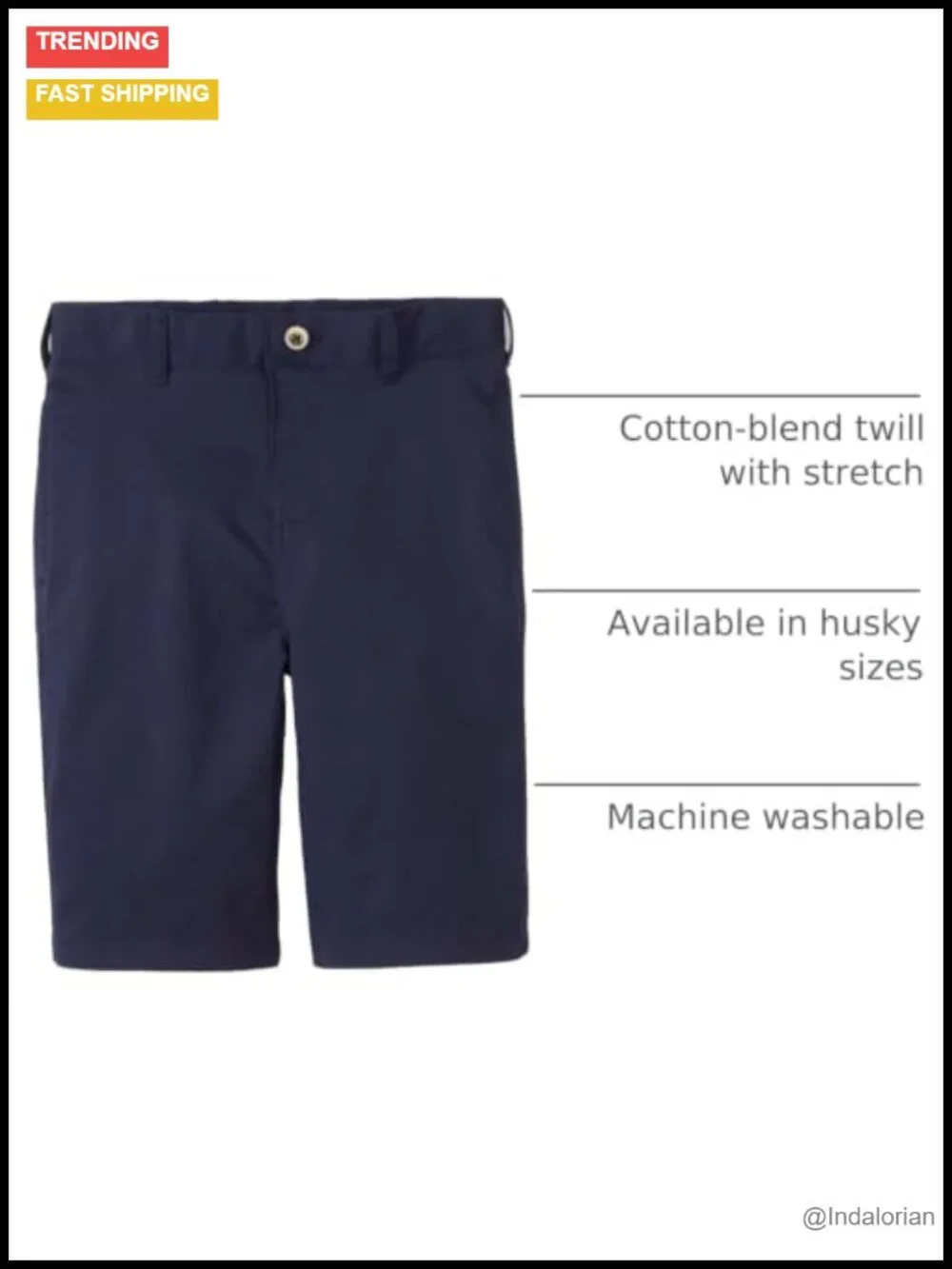 Boys Flat Front Stretch Twill Shorts with Adjustable Waist